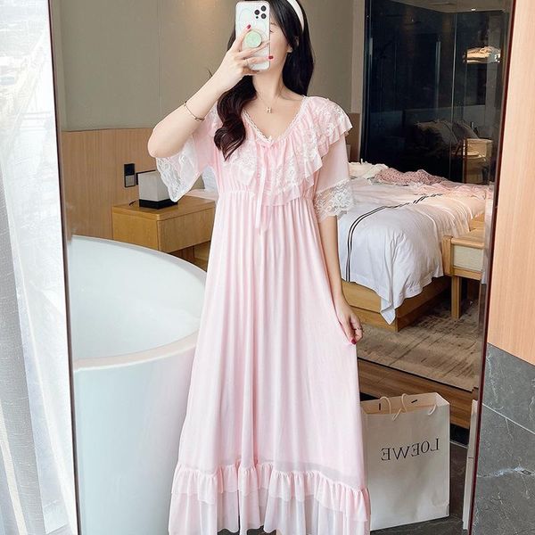 women's sleepwear summer pink mesh nightdress ladies v-neck long nightgown sweet lace ruffles princess home dress autumn nightwear, Black;red
women's sleepwear summer pink mesh nightdress ladies v-neck long nightgown sweet lace ruffles princess home dress autumn nightwear, Black;red