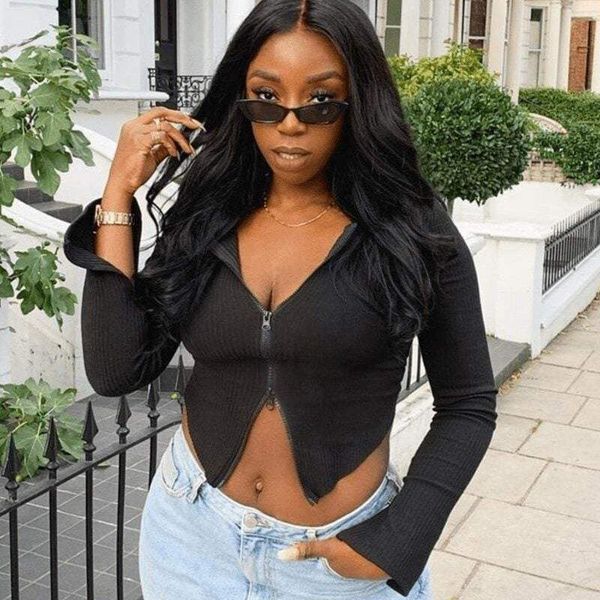 women's t-shirt spring autumn knitted t shirts zipper cardigan crop yellow black long sleeve casual slim coats outwear female, White
women's t-shirt spring autumn knitted t shirts zipper cardigan crop yellow black long sleeve casual slim coats outwear female, White
