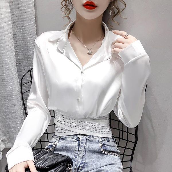 women's blouses & shirts women 2021 spring fashion long-sleeved slim female solid color short shirt ladies single breasted thin casual, White
women's blouses & shirts women 2021 spring fashion long-sleeved slim female solid color short shirt ladies single breasted thin casual, White