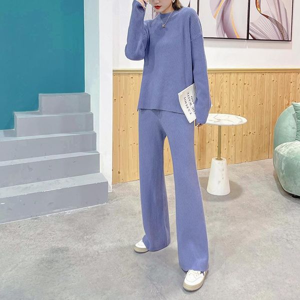 women's two piece pants 2021 autumn winter temperament knitted vertical striped wide-leg + womens fashion o-neck sweater casual two-pie, White
women's two piece pants 2021 autumn winter temperament knitted vertical striped wide-leg + womens fashion o-neck sweater casual two-pie, White