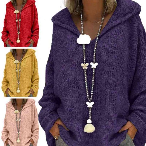 women autumn winter sweaters solid color loose hooded knitted pullover long sleeve sweatshirt clothing, Black;white
women autumn winter sweaters solid color loose hooded knitted pullover long sleeve sweatshirt clothing, Black;white