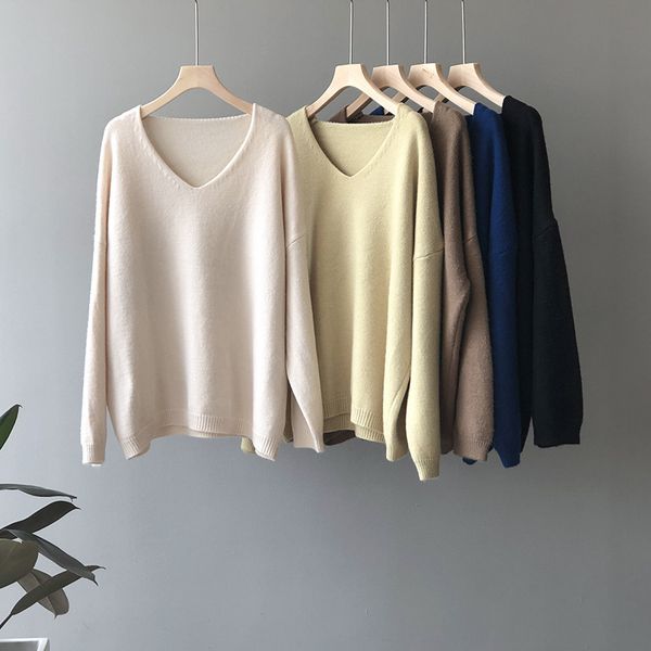 women's solid color sweater autumn winter style version oversized v neck pullover base knitted female for fashion 210520, White;black
women's solid color sweater autumn winter style version oversized v neck pullover base knitted female for fashion 210520, White;black