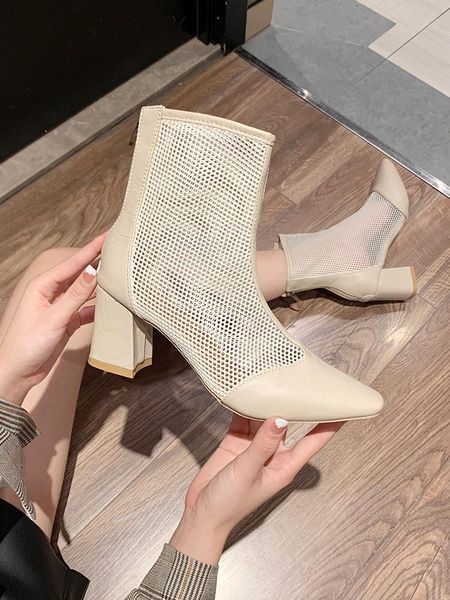 boots summer fashion pointed toe hollow mesh breathable zipper square heel solid color ladies knight plus size., Black
boots summer fashion pointed toe hollow mesh breathable zipper square heel solid color ladies knight plus size., Black