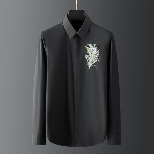 men's casual shirts 100% cotton male luxury long sleeve peacock feathers embroidery mens dress fashion slim party man, White;black
men's casual shirts 100% cotton male luxury long sleeve peacock feathers embroidery mens dress fashion slim party man, White;black