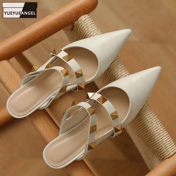 slippers elegant ladies summer slip on mules flats pointed toe cow genuine leather shoes women outside fashion rivets slides, Black
slippers elegant ladies summer slip on mules flats pointed toe cow genuine leather shoes women outside fashion rivets slides, Black