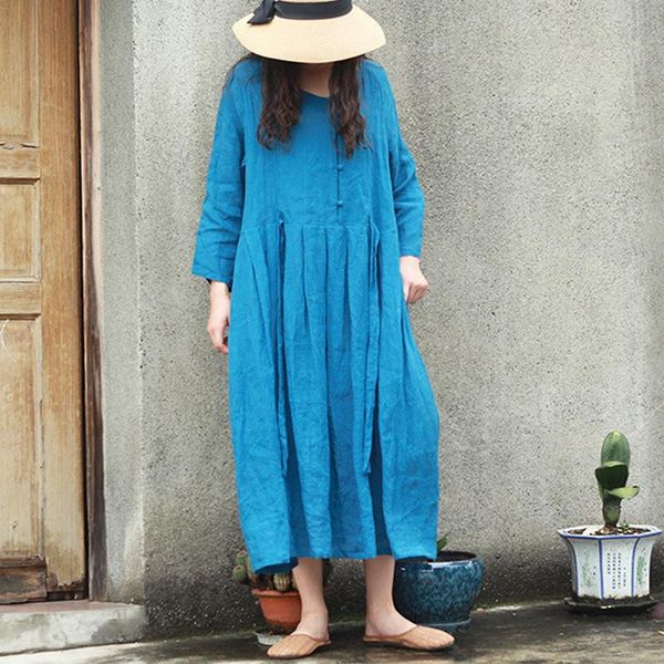 johnature women vintage linen dresses button belt lake blue o-neck long sleeve 2021 autumn chinese style pleated casual, Black;gray
johnature women vintage linen dresses button belt lake blue o-neck long sleeve 2021 autumn chinese style pleated casual, Black;gray
