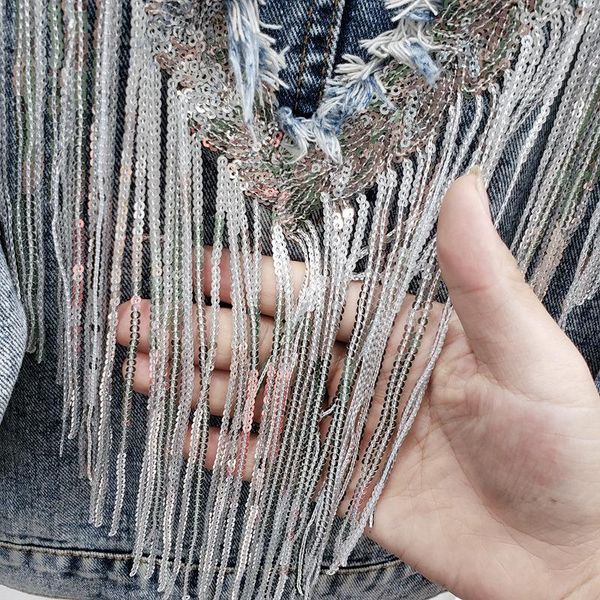 women's jackets spring autumn fashion clothing denim jacket female sequins tassel coat single-breasted light blue women jeans, Black;brown
women's jackets spring autumn fashion clothing denim jacket female sequins tassel coat single-breasted light blue women jeans, Black;brown