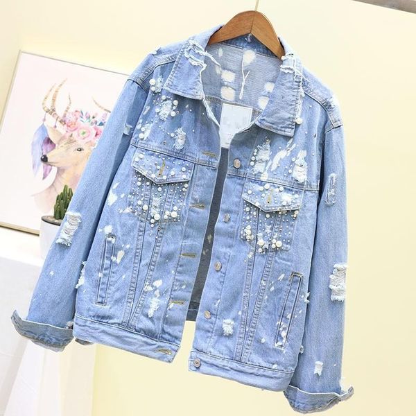 women's jackets spring autumn womens vintage wash pearls pockets cowboy outerwear coats long sleeve hole ripped loose female denim, Black;brown
women's jackets spring autumn womens vintage wash pearls pockets cowboy outerwear coats long sleeve hole ripped loose female denim, Black;brown