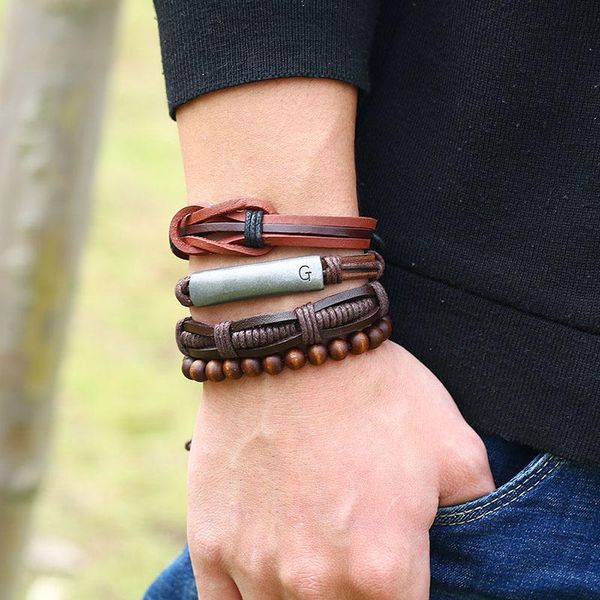 punk retro four-piece leather bracelet simple woven diy wooden beads charm bracelets hand rope fashion jewelry accessories, Golden;silver
punk retro four-piece leather bracelet simple woven diy wooden beads charm bracelets hand rope fashion jewelry accessories, Golden;silver