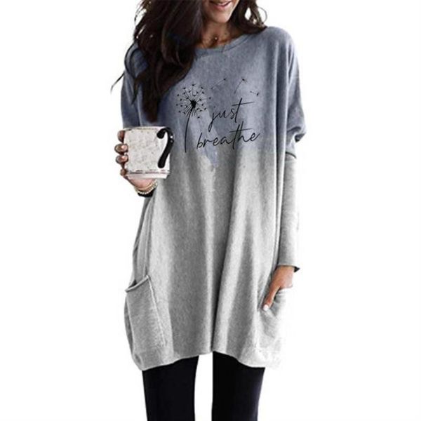 women's t-shirt women spring summer gradient long sleeve pocket just breathe letters print harajuku leisure plus size, White
women's t-shirt women spring summer gradient long sleeve pocket just breathe letters print harajuku leisure plus size, White