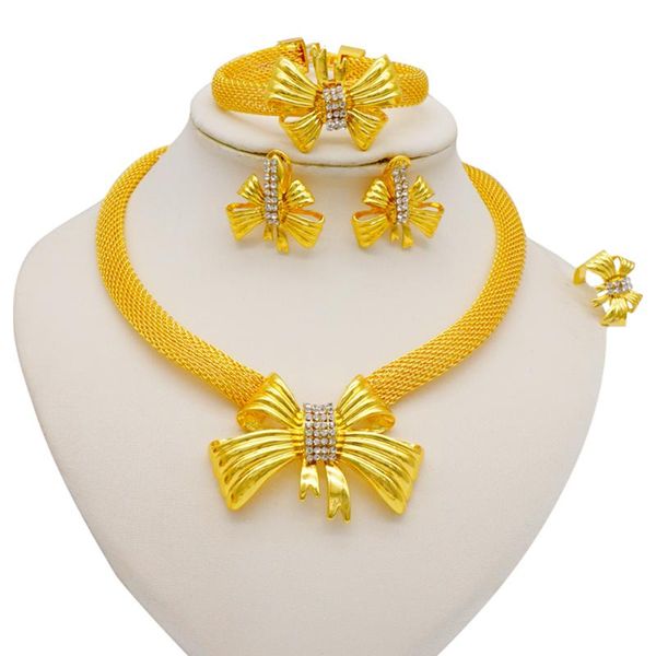 earrings & necklace jewellery set gold color bow bracelet ring dubai wedding ornament bridal for women african jewelry sets, Silver
earrings & necklace jewellery set gold color bow bracelet ring dubai wedding ornament bridal for women african jewelry sets, Silver