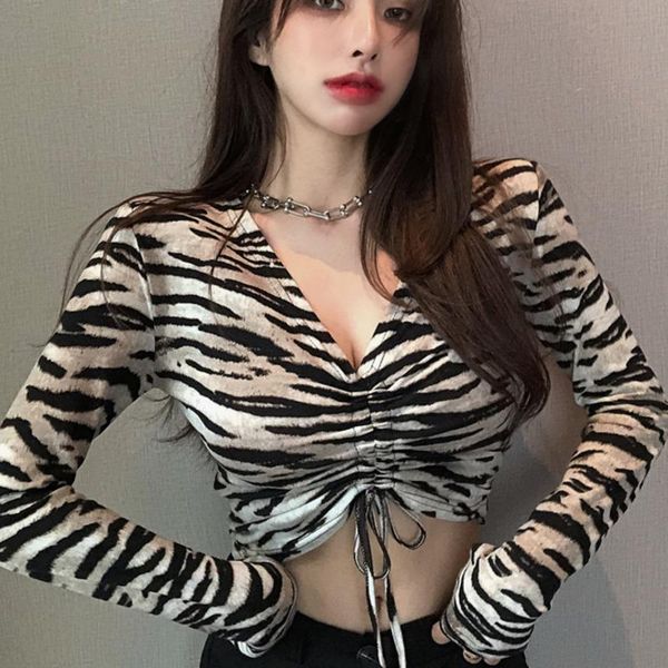women's t-shirt kywommnz zebra printing women long sleeve tight fashion drawstring straps tshirt v-neck short e1703, White
women's t-shirt kywommnz zebra printing women long sleeve tight fashion drawstring straps tshirt v-neck short e1703, White
