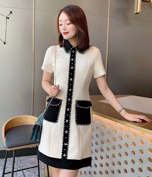 dress designer spring summer women turn-down collar hand made beading short sleeve slim fit party tunic dress, Black;gray
dress designer spring summer women turn-down collar hand made beading short sleeve slim fit party tunic dress, Black;gray