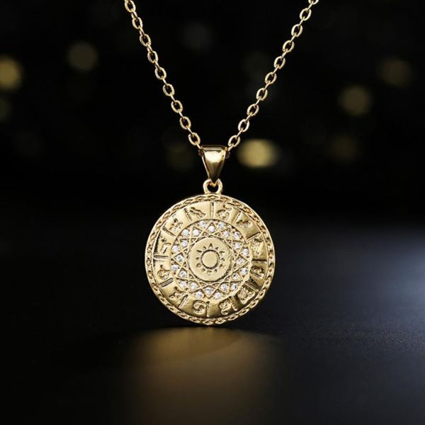pendant necklaces 12 constellation round necklace 18k gold plated copper zircon charms sun stainless steel chain woman girl jewelry gift, Silver
pendant necklaces 12 constellation round necklace 18k gold plated copper zircon charms sun stainless steel chain woman girl jewelry gift, Silver