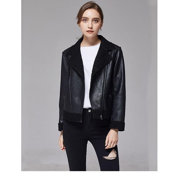 women's leather & faux sondr21 autumn women's artificial jacket casual loose soft pu motorcycle punk zipper fashion coat, Black