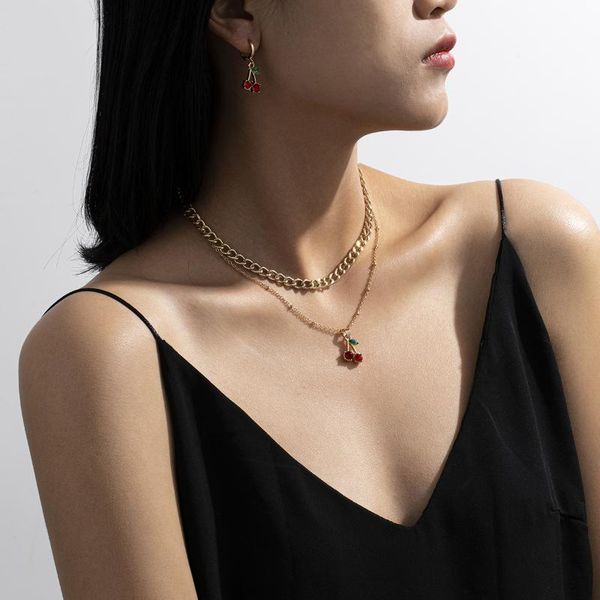 earrings & necklace punk sweet cherry sets gothic gold/sliver color metal choker for women girls pendant chain party jewelry gifts, Silver
earrings & necklace punk sweet cherry sets gothic gold/sliver color metal choker for women girls pendant chain party jewelry gifts, Silver