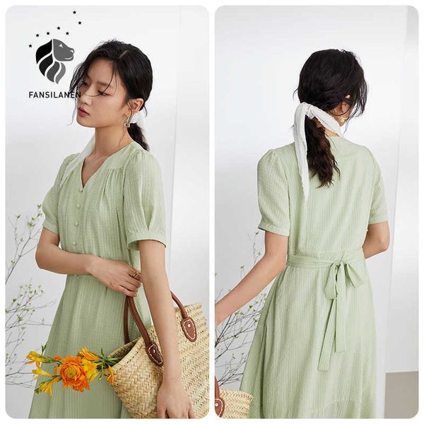 fansilanen office lady french niche high waisted puff sleeve dress women summer long green a-line fishtail skirt 210607, Black;gray
fansilanen office lady french niche high waisted puff sleeve dress women summer long green a-line fishtail skirt 210607, Black;gray