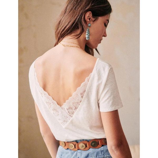 women's t-shirt lace backless tee shirt women summer clothing 2021 short sleeve v neck elegant t femme fashion tshirt top, White
women's t-shirt lace backless tee shirt women summer clothing 2021 short sleeve v neck elegant t femme fashion tshirt top, White