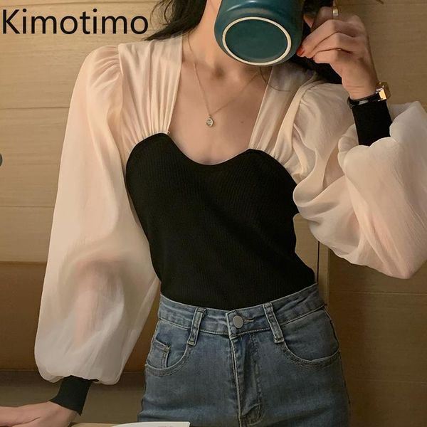 women's blouses & shirts kimotimo knit patchwork chiffon blouse women french temperament long sleeve ladies summer ins design slim blu, White
women's blouses & shirts kimotimo knit patchwork chiffon blouse women french temperament long sleeve ladies summer ins design slim blu, White