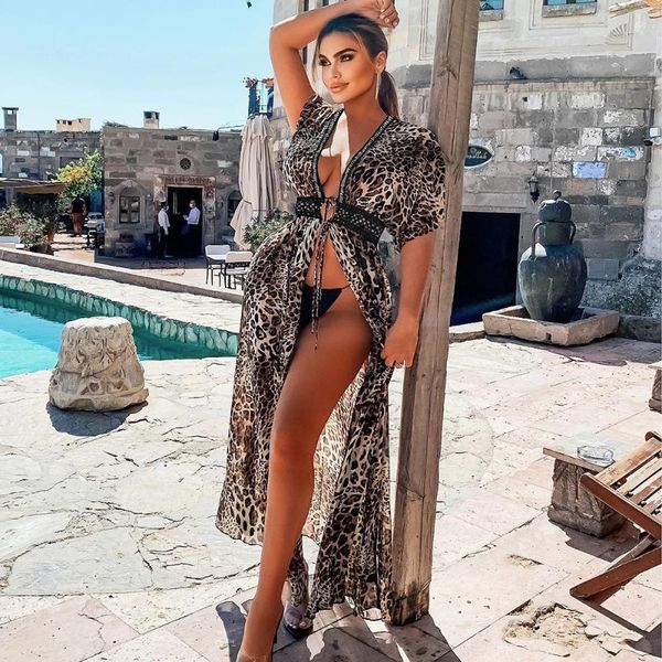 women's swimwear leopard beach cover up swimsuit hollow out belt pareo women sarong bikini dresses woman summer 2021, White;black
women's swimwear leopard beach cover up swimsuit hollow out belt pareo women sarong bikini dresses woman summer 2021, White;black