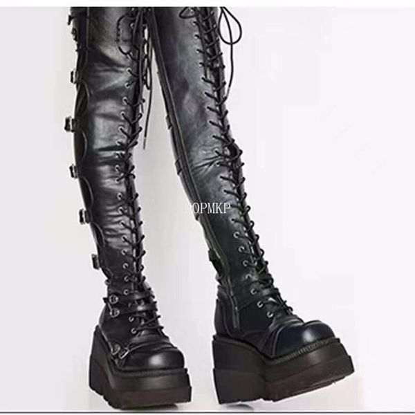 boots fashion high platform lace up design thigh buckle punk heels women cosplay wedges woman botas mujer, Black
boots fashion high platform lace up design thigh buckle punk heels women cosplay wedges woman botas mujer, Black