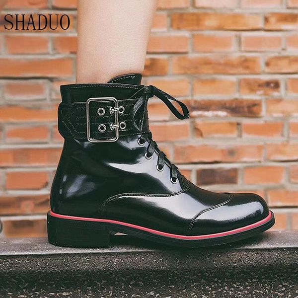 boots 2021 shaduo women patent leather shiny lace-up women's round head wedge heel buckle ankle, Black
boots 2021 shaduo women patent leather shiny lace-up women's round head wedge heel buckle ankle, Black