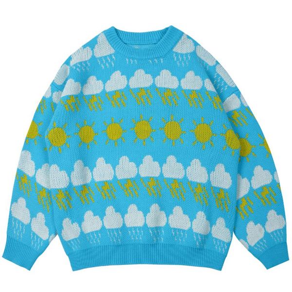 men's sweaters mens harajuku cloud sun print winter oversized couple knitwear casual loose retro pink cute pullover, White;black
men's sweaters mens harajuku cloud sun print winter oversized couple knitwear casual loose retro pink cute pullover, White;black