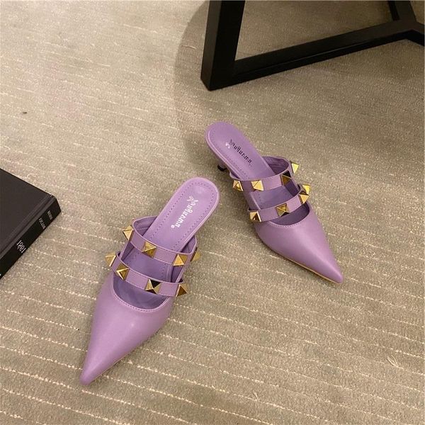 ladies slides outdoor mule slippers 2021 spring women toe slip on mules shoes low heels slipper fashion brand rivet pointed, Black
ladies slides outdoor mule slippers 2021 spring women toe slip on mules shoes low heels slipper fashion brand rivet pointed, Black