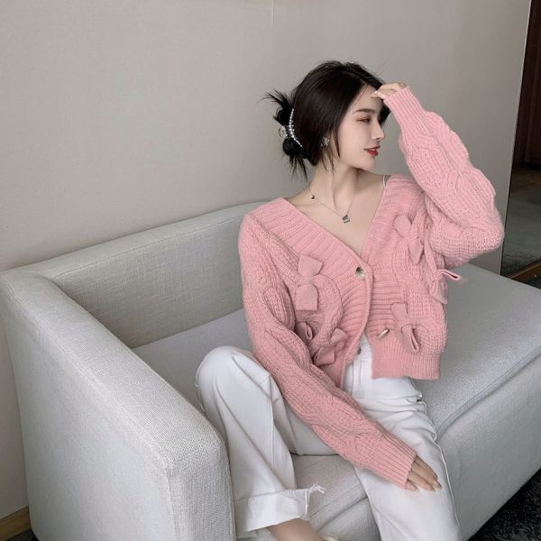 women's sweaters knitwear bow short loose pink sweater spring and autumn new cardigan coat women clothes korean fashion hshb, White;black
women's sweaters knitwear bow short loose pink sweater spring and autumn new cardigan coat women clothes korean fashion hshb, White;black