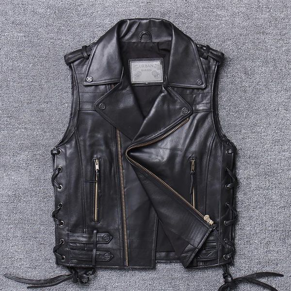 men's leather & faux 5 days arriva,lmen motorcycle vest brand thick cowhide designer vintage euro-american sleeveless jacket, Black
men's leather & faux 5 days arriva,lmen motorcycle vest brand thick cowhide designer vintage euro-american sleeveless jacket, Black