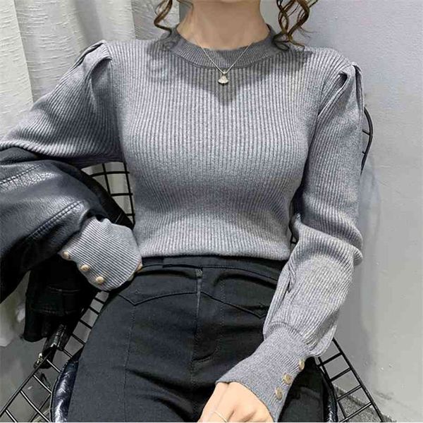 fashion puff sleeve solid knitted pullovers for women korean style slim sweaters casual autumn o-neck knitwear female 210522, White;black
fashion puff sleeve solid knitted pullovers for women korean style slim sweaters casual autumn o-neck knitwear female 210522, White;black