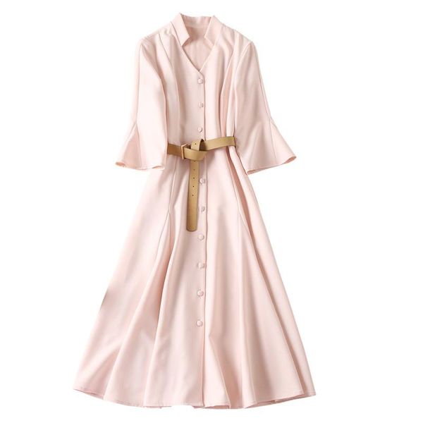 casual dresses flared three-quarter sleeves single-breasted buttons buckled belt draped a-line pink plus size dress, Black;gray
casual dresses flared three-quarter sleeves single-breasted buttons buckled belt draped a-line pink plus size dress, Black;gray