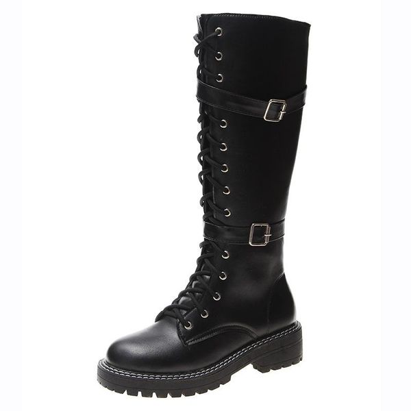 boots 2021 knee-high lace-up fashion women low heel shallow round head winter side zipper leather size 42, Black
boots 2021 knee-high lace-up fashion women low heel shallow round head winter side zipper leather size 42, Black