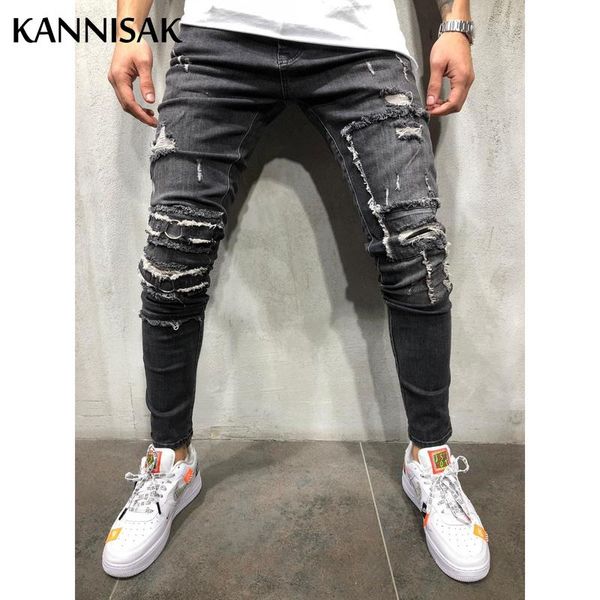 men's jeans kannisak ripped patchwork men slim fit skinny pencil pant full length casual denim spring autumn streetwear trousers, Blue
men's jeans kannisak ripped patchwork men slim fit skinny pencil pant full length casual denim spring autumn streetwear trousers, Blue