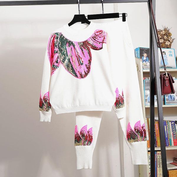 white black tracksuit knitted set women fashion handwork sequins sweater long pants loose casual knit 2 piece outfits streetwear women'
white black tracksuit knitted set women fashion handwork sequins sweater long pants loose casual knit 2 piece outfits streetwear women'