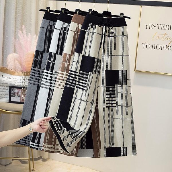 women's pants & capris autumn winter thick plaid pant women loose elastic high waist wide leg knitted 2021 ladies casual sweater long t, Black;white
women's pants & capris autumn winter thick plaid pant women loose elastic high waist wide leg knitted 2021 ladies casual sweater long t, Black;white