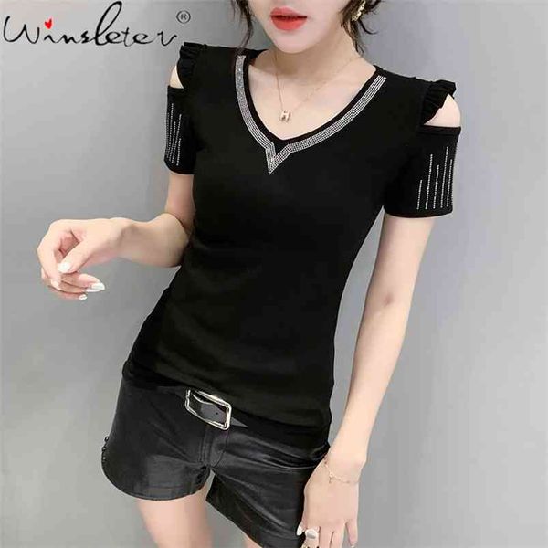 summer european style solid cotton t-shirt off shoulder shiny diamonds women short sleeve all match tees t14305a 210421, Black;gray
summer european style solid cotton t-shirt off shoulder shiny diamonds women short sleeve all match tees t14305a 210421, Black;gray