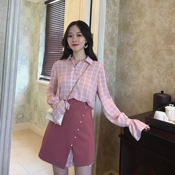 women's blouses & shirts temperament clothing loose plaid fashion brand long sleeve turn-down collar modis, White
women's blouses & shirts temperament clothing loose plaid fashion brand long sleeve turn-down collar modis, White