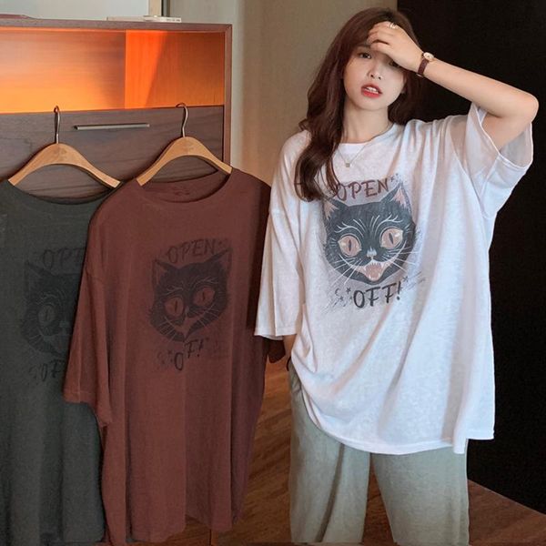 women's t-shirt summer cat print letter women casual loose mid length short sleeves cool girl streetwear o-neck korean students tees, White
women's t-shirt summer cat print letter women casual loose mid length short sleeves cool girl streetwear o-neck korean students tees, White