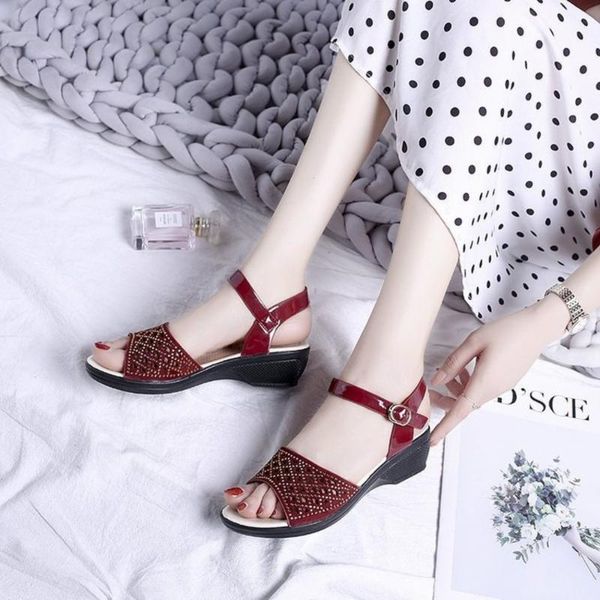 sandals heel women's slope flat bottom patent leather comfortable anti slip middle aged shoes mother's soft sole, Black
sandals heel women's slope flat bottom patent leather comfortable anti slip middle aged shoes mother's soft sole, Black