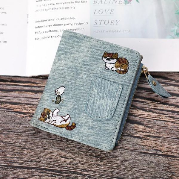 jeans style wallet cat embroidered canvas design large capacity buckle can be put into mobile phone pocket to decorate women's purse, White
jeans style wallet cat embroidered canvas design large capacity buckle can be put into mobile phone pocket to decorate women's purse, White