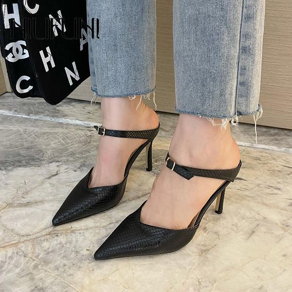 sandals niufuni summer pointed high heels stiletto women's buckle leather simple dress shoes hollow slip-on slides, Black
sandals niufuni summer pointed high heels stiletto women's buckle leather simple dress shoes hollow slip-on slides, Black