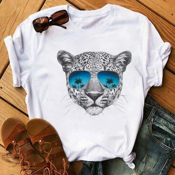 fashion leopard with sunglasses summer womens t shirt cartoon animal short sleeved female tees, White
fashion leopard with sunglasses summer womens t shirt cartoon animal short sleeved female tees, White