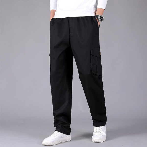 men's pants spring autumn cargo pure cotton solid color multi-pocket elastic waist casual mid-waist large size trousers, Black
men's pants spring autumn cargo pure cotton solid color multi-pocket elastic waist casual mid-waist large size trousers, Black