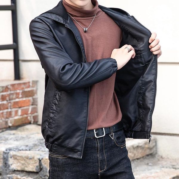 simple and versatile trendy men's jacketautumn winter youth leather jacket with hood, stylish fur & faux, Black
simple and versatile trendy men's jacketautumn winter youth leather jacket with hood, stylish fur & faux, Black