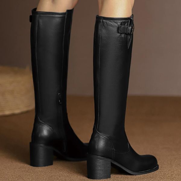 boots women's genuine leather thick high heel knee round toe metal buckle elegant ladies winter long black slim shoes
boots women's genuine leather thick high heel knee round toe metal buckle elegant ladies winter long black slim shoes