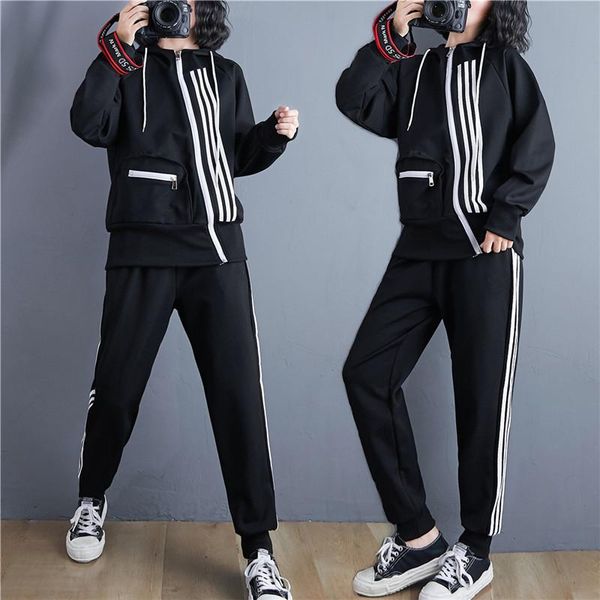 women's two piece pants autumn winter plus size thickening sports fashion suit hooded striped sweatshirt+elastic waist two-piece casual, White
women's two piece pants autumn winter plus size thickening sports fashion suit hooded striped sweatshirt+elastic waist two-piece casual, White