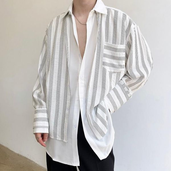 men's casual shirts spring and autumn personality stripe splicing double fake two design large size long sleeve shirt, White;black
men's casual shirts spring and autumn personality stripe splicing double fake two design large size long sleeve shirt, White;black