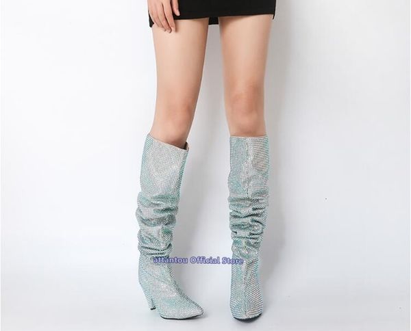 boot woman toe pointed strass high bling crystal gladiator slouch crystal-beautified leather knee boots, Black
boot woman toe pointed strass high bling crystal gladiator slouch crystal-beautified leather knee boots, Black