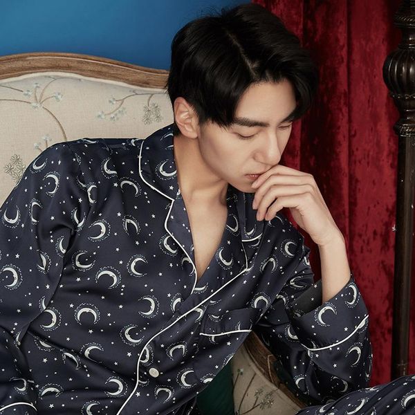 men's sleepwear men nightwear lapel satin 2pcs pajamas suit button-down home clothes casual loungewear print moon pyjamas pjs set, Black;brown
men's sleepwear men nightwear lapel satin 2pcs pajamas suit button-down home clothes casual loungewear print moon pyjamas pjs set, Black;brown